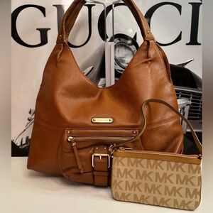 Michael Kors Tan Leather Hobo and Wristlet